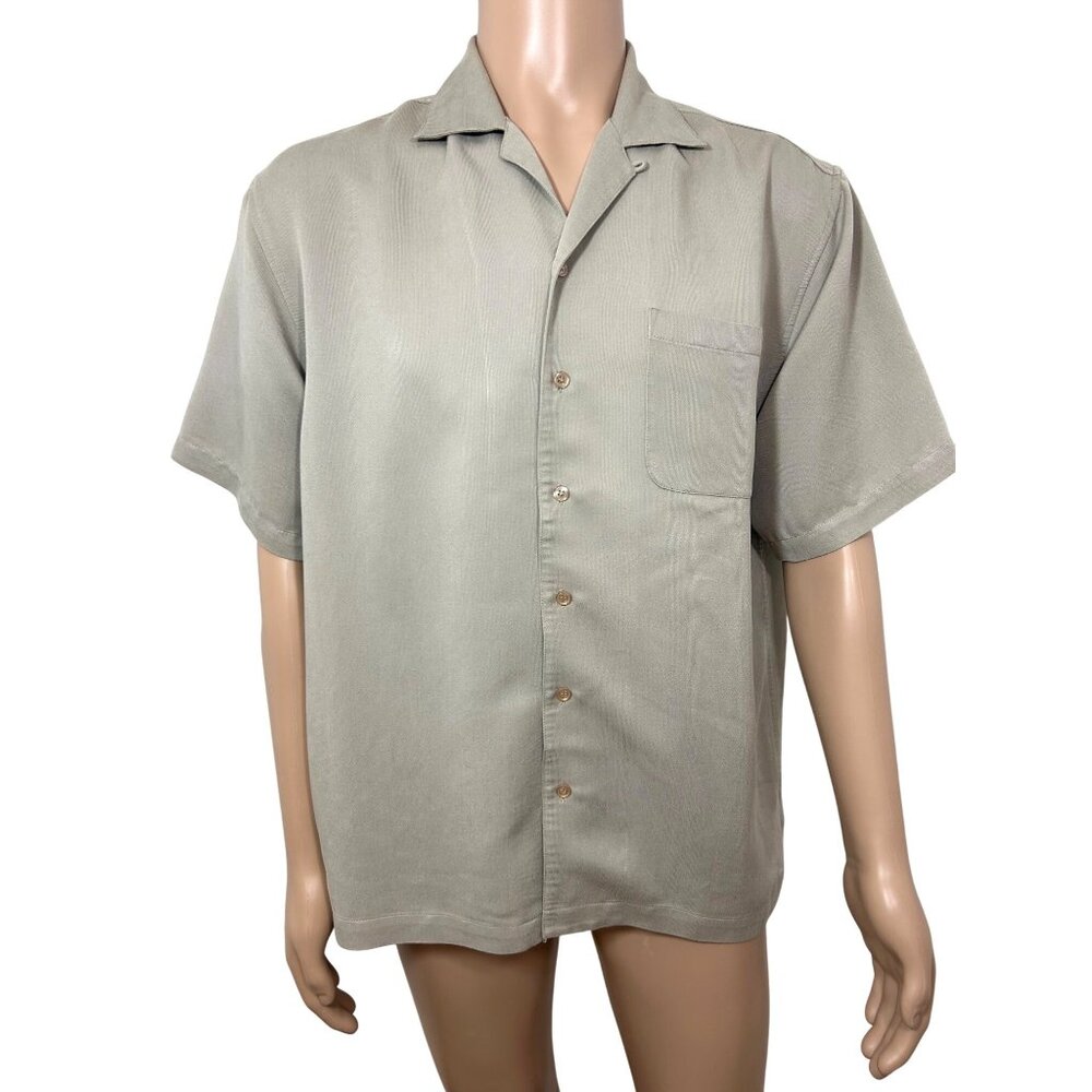 Reservoir Worldwide Peached Men’s Shirt L Taupe Button Down Short Sleeve Collar